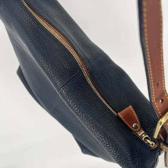 Dooney And Bourke Hobo Bag Pebbled Leather Black And Tan Shoulder Bag - Picture 9 of 16